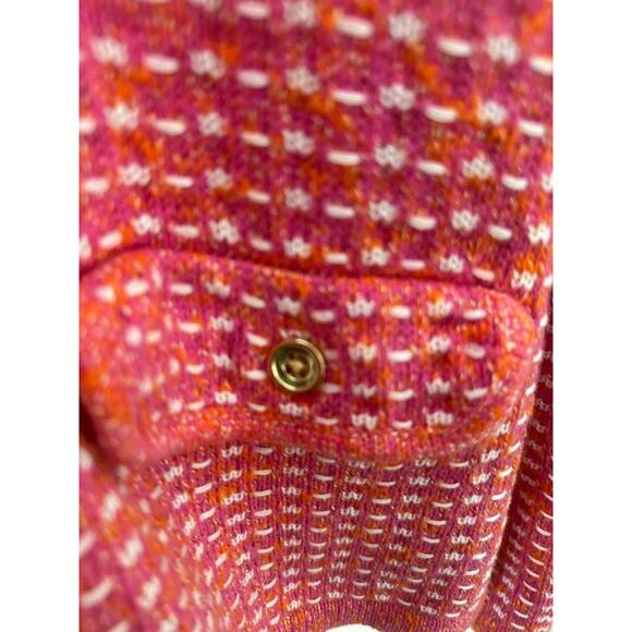 Talbots WOMENS 2X Cardigan Sweater Pink Orange Dash Stripe Collared Full Zip - Picture 5 of 9